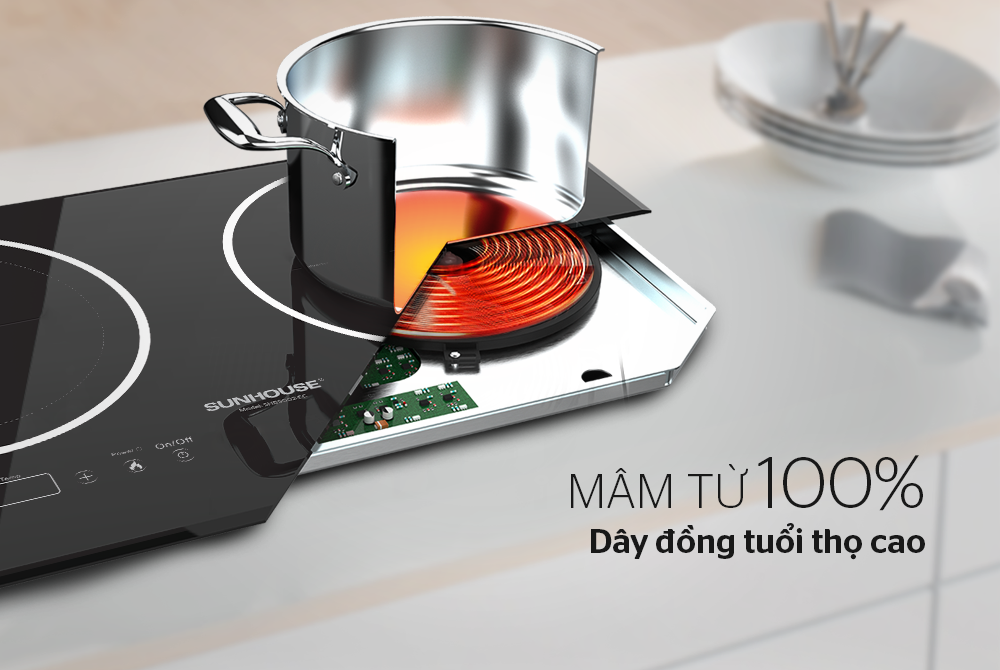 BẾP ĐÔI ĐIỆN TỪ HỒNG NGOẠI CHÍNH HÃNG SUNHOUSE SHB9002-EC 4