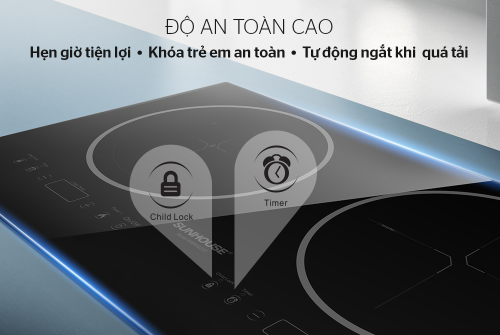 BẾP ĐÔI ĐIỆN TỪ HỒNG NGOẠI CHÍNH HÃNG SUNHOUSE SHB9002-EC 7