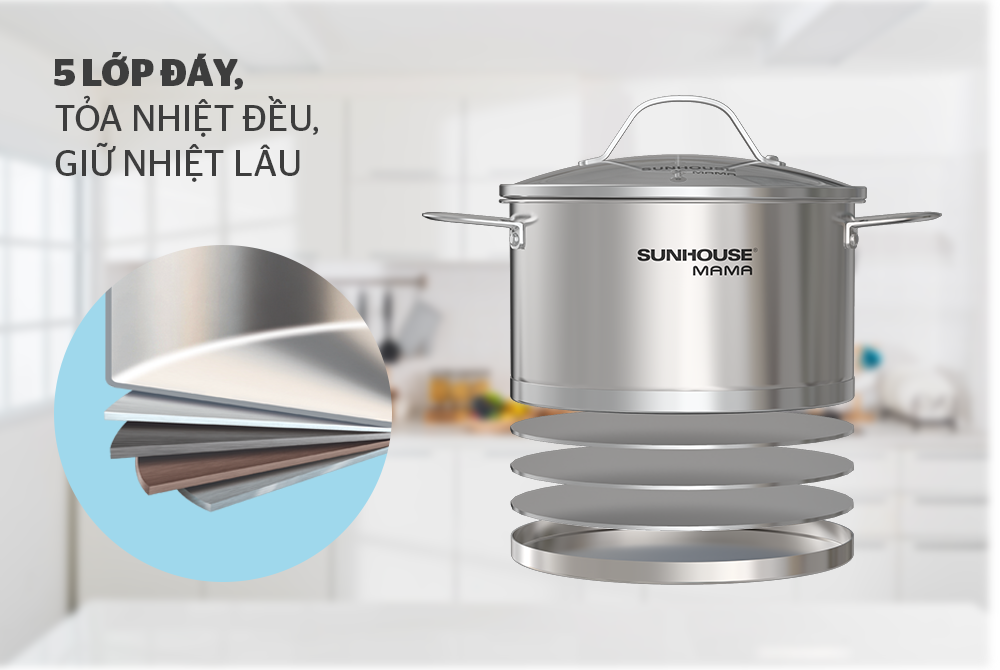 NỒI INOX 5 ĐÁY CHÍNH HÃNG SUNHOUSE MAMA SHG502-24 5