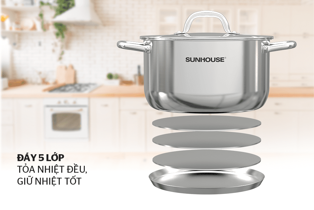 BỘ NỒI CHẢO INOX 5 ĐÁY CHÍNH HÃNG SUNHOUSE SHG995 5