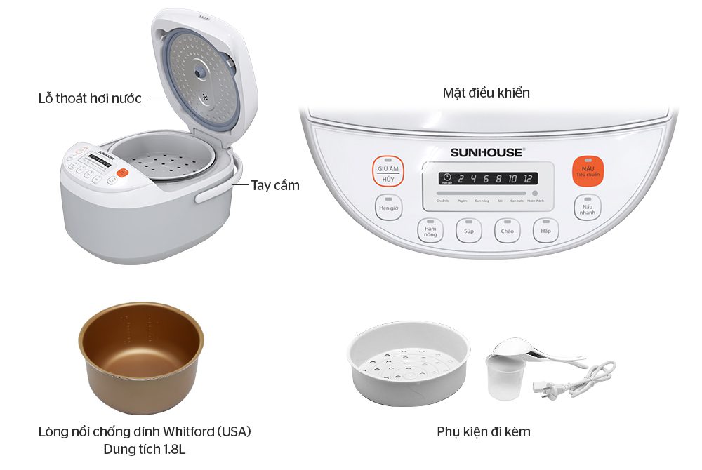 NỒI CƠM ĐIỆN TỬ 1.8L CHÍNH HÃNG SUNHOUSE SHD8906 2