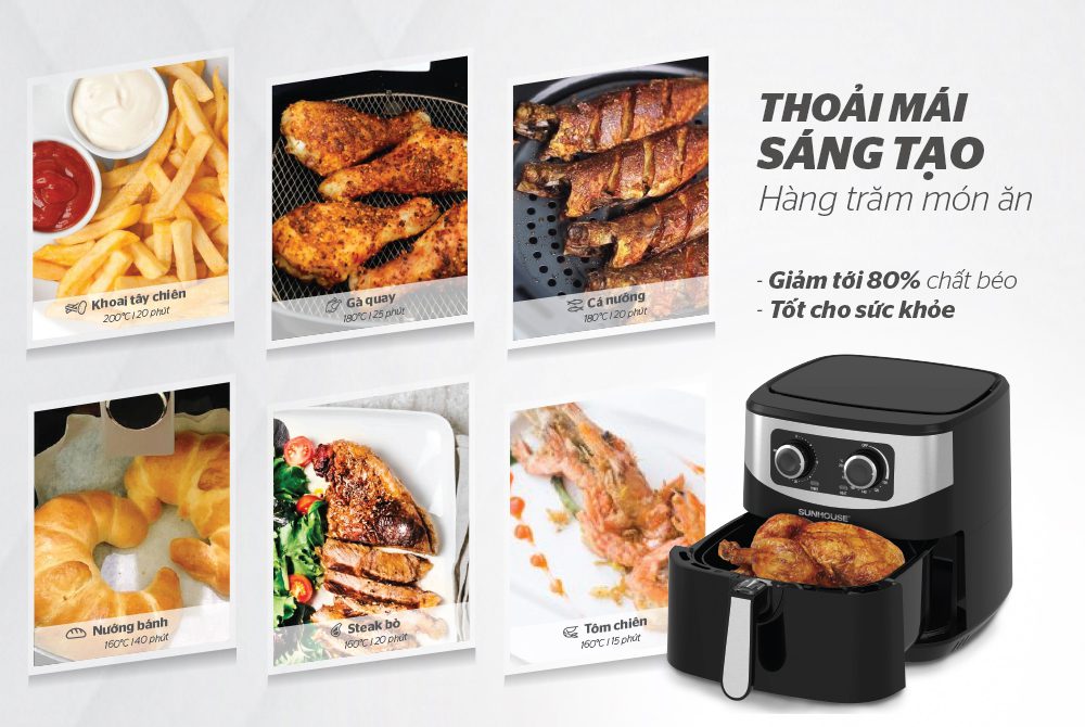 NỒI CHIÊN KHÔNG DẦU 6L CHÍNH HÃNG SUNHOUSE SHD4062 7