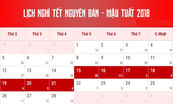 Lịch nghỉ tết dương lịch 2018 chính thức 1