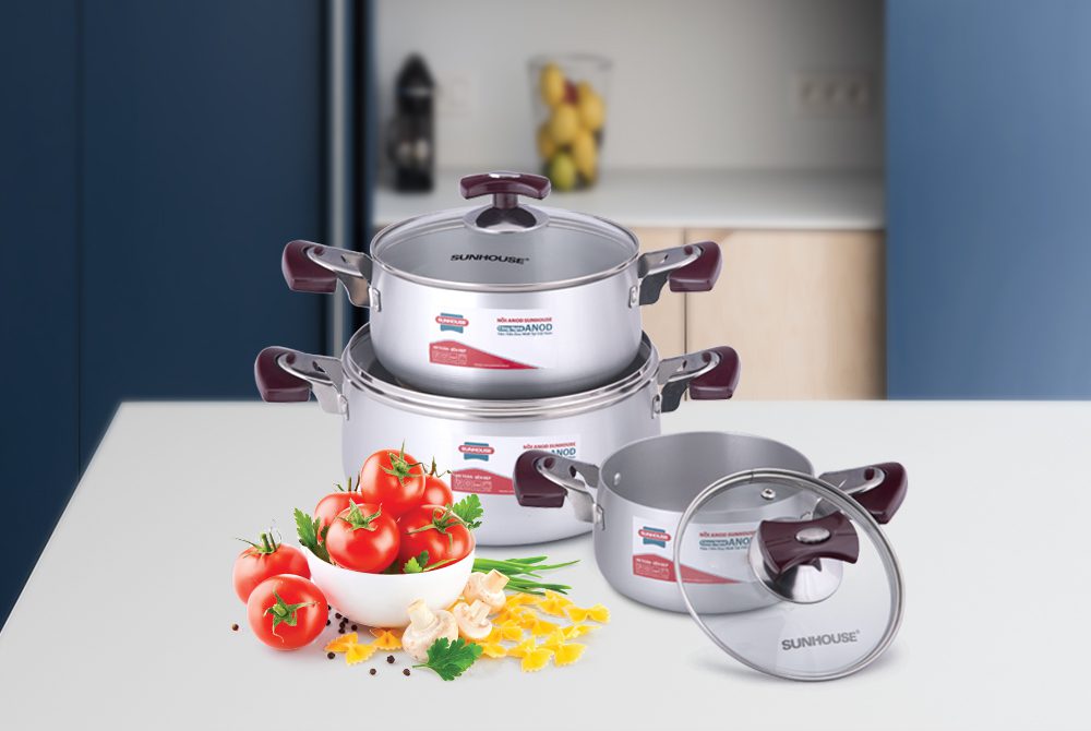 Bộ nồi anod CHÍNH HÃNG SUNHOUSE SH6633-18 quai EB (16, 18, 24) 01