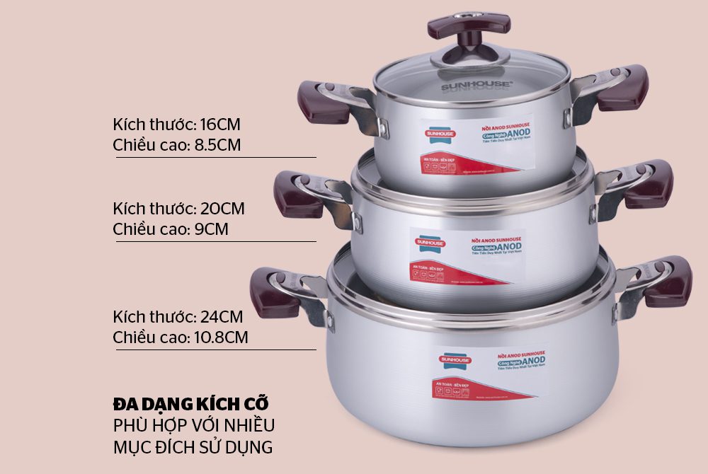 Bộ nồi anod CHÍNH HÃNG SUNHOUSE SH6633-20 quai EB (16, 20, 24) 05